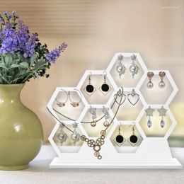 Jewelry Pouches Natural Wood White Honeycomb Earring Display Stand Up To Hold 9 Earrings Drop