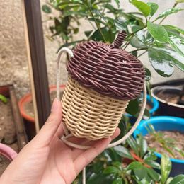 Mini handbag shooting children's props rattan diagonal cross bag bamboo woven cute hanging basket pine nut backpack 78% factory wholesale