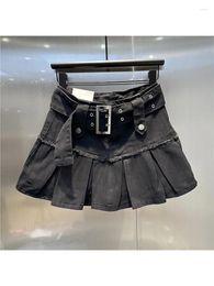 Skirts Women Black Gothic Denim A-line Pleated Skirt Vintage Y2k Harajuku Mini Jean Emo 2000s 90s Aesthetic Trashy Clothes