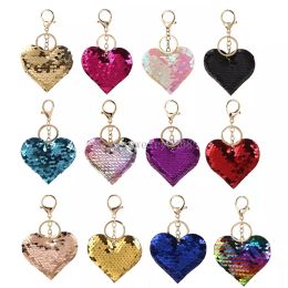 Sequined Peach Heart Keychain Colourful Luggage Decoration Key Chain Pendant Creative Christmas Gift Keyring