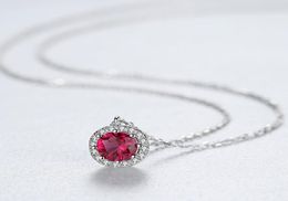 New Exquisite Luxury Synthetic Ruby s925 Silver Pendant Necklace Women Jewelry Korean Fashion lady Micro Set Zircon Collar Chain N1122906