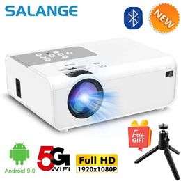 Projectors Salange P92 Full HD Projector Mini Native 1920x1080P Android Bluetooth 5G WiFi LED Video Beam Supports 4K Smart Home Cinema J240509