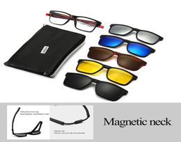Unisex Glasses Retro Sunglasses With 5 Pcs Interchangeable Lenses for Men Women Unbreakable Frame Clip-on UV Protection Sun5196224