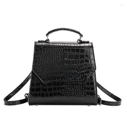 School Bags Fashion Y2K Style Backpack For Women Korean Large Capacity Black Crocodile Print Shoulder Bag 2024 Trendy Gifts