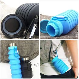 550mL foldable water bottle reusable silicone foldable bottle without bisphenol A portable hiking cup 240506
