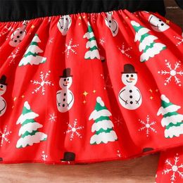 Clothing Sets Kids Girls Christmas Outfits Snowman Tree Print Crew Neck Long Sleeve Dress Tops Flare Pants 2Pcs Fall Clothes Set