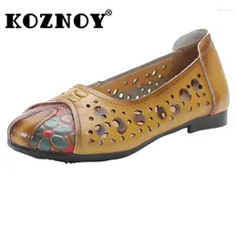 Casual Shoes Koznoy 3cm Ethnic Manual Suture Genuine Leather Soft Comfy Summer Women Leisure Flats Loafers Moccasins Hollow Slip On