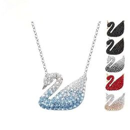 Markendesigner Luxus Swan Halskette Gold plattiert Kristall Diamant Nicht verblackt schwarze Schwan Halskette Frauen Valentinstag Geburtstagsfeier Juwely Geschenk