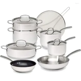 Cookware Sets Goodful 12-Piece Classic Stainless Steel Set With Tri-Ply Base For Even Heating Durable Impact Bonded Pots And Pans