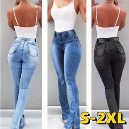 Women's Jeans Women Open Fork Stretch Flare Pants High Waist Womens Skinny Jean Denim Sexy Dark Blue Rise BuLifting