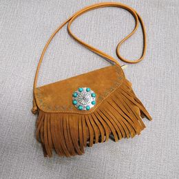 Waist Bags TEELYNN Boho Hippie Gypsy Fringe Bag For Women Vintage Suede Genuine Leather Flower Inlaid With Beads Crossbody Tassel