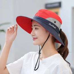 K106 dla kobiet-rybaku dwukolorowego mody słonecznego hat oddychającego rybakowy kapelusz kucyk kucyk kapelusz letni hat plaż