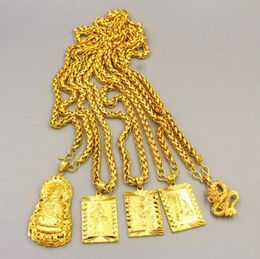 Exaggerated Long Chains 24K Gold Wide Necklace for Men Jewelry Big Gold Necklace Buddha Chinese Dragon Totem Necklace for Men Y1223308313