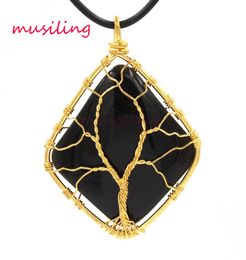 Geometric Life Tree Obsidian Pendants Reiki Pendulum Jewellery Charms Wicca Witch Healing Chakra Amulet Natural Stone Jewellery For Me9850356