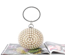 Whole retail handmade pearl ball shape crystal evening bag clutch purse with satinPU for wedding banquet party prommore colo2305227