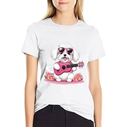 Women's Polos Cute Chill'n Maltese With Pink Shades And Guitar T-shirt Clothes Plus Size Tops T-shirts For Women Loose Fit