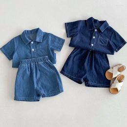 Clothing Sets Children's Summer Set 2024 Denim T-shirts Suits Boys 2Pcs Casual Tops Shorts Kids Cotton Thin Boutique Clothes