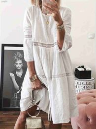 Urban Sexy Dresses Solid lace patchwork eye dress vintage crew neck 3/4 sleeve dress spring/summer womens clothingL2405