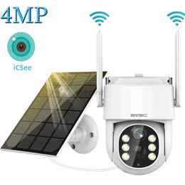 IP Cameras ICSEE Solar Wireless Camera Wifi Outdoor 4MP Monitoring IP CCTV with Battery and Solar Panel 360 PTZ Safety Protection d240510