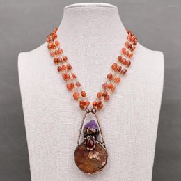 Pendant Necklaces GG 3 Rows Natural Red Agate Necklace Bronze Plated Amethyst Gems Handmade Chic Gift