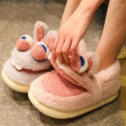 Slippers Winter Men Women Cute Cartoon Bucktooth Cotton Shoes Thickened Thermal Anti-slip Indoor Lovers Funny