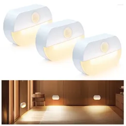 Night Lights 3 Pcs LED Motion Sensor Lamp Battery Powered Lighting Bedside For Room Decor Home