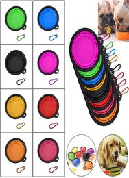 Travel Collapsible Dog Cat Feeder Bowls Pet Water Dish Silicone Foldable Bowl With Hook Pet Supplies7970050