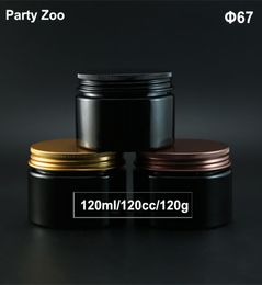 4OZ Empty Black PET Cosmetics Cream Wide Mouth Container With Gold Aluminum Screw Lid 120ml Cosmetic Powder Bottle Jar5840724