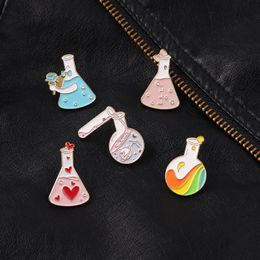 Beaker Enamel Pins Bottle of Galaxy Rainbow Pink Heart Bowknot Metal Brooches Badges Pins up Gift for Science Lover