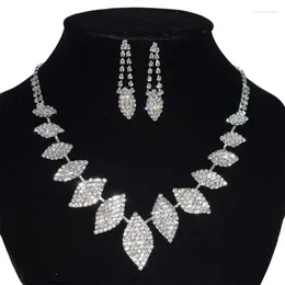 Necklace Earrings Set Women Elegant Leaf Shape Rhinestone Wedding Bride Fashion Jewelry