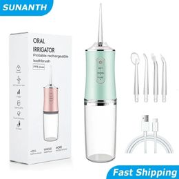 Oral Irrigator Portable Dental Water Flosser USB Rechargeable Water Jet Floss Tooth Pick 4 Jet Tip 220ml 3 Modes IPX7 1400rpm 240507
