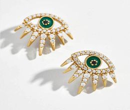 Stud Full Crystal Hollow Enamel Earrings For Women Fashion Small Green Eye Gold Earring Jewelry Gift3360126