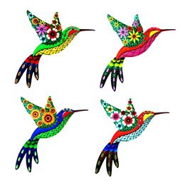 Hummingbird Wall Art Decor,4 Pack Colorful 10'' Birds Sculpture Iron Outdoor Hanging Decor Ornaments Metal for Front Yard Fence Patio Balcony Garden