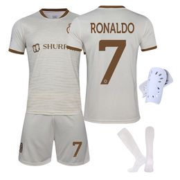 Soccer Sets/Tracksuits Mens Tracksuits 2223 Al-Nassr FC Victory Second Tournament No.7 Ronaldo Football Shirt Set Saudi League White Jersey with Socks