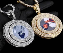 Men Women Custom Made Po Rotating Round Medallions Pendant Necklace with 24inch Rope Chain Nice Gift for Family2477082