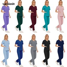 Scrubs Uniforms Women Nurse Uniform Thin Breathable Scrub Tops Elastic Scrubs Pants Doctor Workwear Spa Overalls 240502
