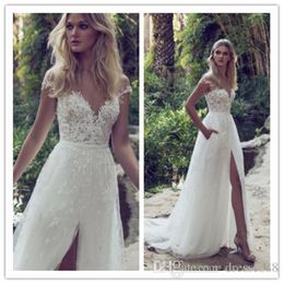 Limor Rosen Gowns A-Line Lace Wedding Dresses Illusion Bodice Jewel Court Train Vintage Garden Beach Boho Party Bridal Dress 284A