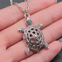 Pendant Necklaces Drop Antique Silver Plated 38x25mm Tortoise Necklace For Women Men Long Chain Trendy Jewellery Accessories