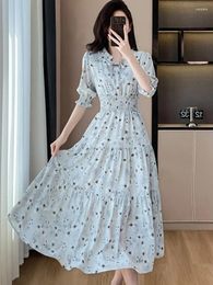 Casual Dresses Holiday Beach Style Midi For Women Summer Floral Printed Ruffles A-line High Waist Korean Fashion Vestidos