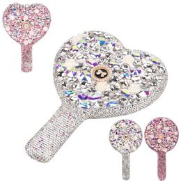 Compact Mirrors Shining Diamond Handheld Makeup Mirror Round Square Love Mirror Handheld Makeup and Beauty Tool Makeup Mirror d240510