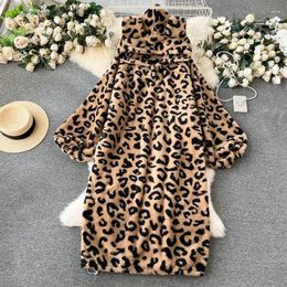 Casual Dresses Lazy Style Plush Pyjamas For Women's Home Wear Winter Thickened Loose Fitting Hooded Leopard Print Dress Warm Robe Z4674