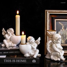 Candle Holders Nordic Fairy Resin Angel Holder Retro Old Room Decoration Ornaments European Cupid Garden Courtyard Statue Figurine