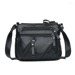 Shoulder Bags Solid Color Messenger Handbags Women Leather Small Crossbody Fashion Multi-Layer Flap Bag