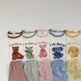 Clothing Sets Summer Young Kid Girl 2PCS Set Cotton Cartoon Bear T-shirt Plaid Loose Shorts Toddler Suit Baby Outfit