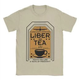 Summer Mens TShirts Liber Tea Helldivers Game Printed Vintage Cotton Short Sleeve Super Earth T Shirt O Neck Oversize Tops 240510