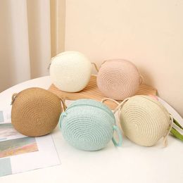 Round straw woven light board DIY cute children's handbag zero wallet single shoulder zipper girl's bag 80% factory wholesale