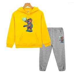 Clothing Sets 2024 Boy Girl Hooded Cartoon Bear Print Anime Hoodie Fleece Sweatshirt 2pcs Top Pants Jacket Pullover Kids Boutique Clothes