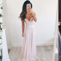 Light Pink Lace Top Prom Sexy Sweetheart Chiffon Long Evening Vestido De Festa Longo Graduation Party Dresses Customize 0510