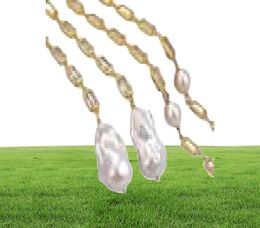 Gioielli Guaiguai coltivati ​​coltivati ​​Keshi Pearl Rectanle CZ Pave Chain Necklace 50quot Long Necklace fatta a mano per donne3392673