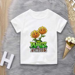 T-shirts 2022 Summer Plants and Zombies Printed Childrens Cotton T-shirt Cartoon Game Boys and Girls Clothing Childrens T-shirt 3-13YL2405